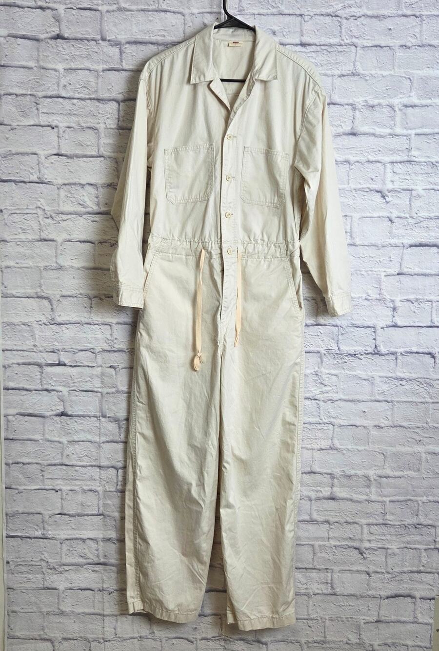 Levi's Womens Medium Cream-colored Utility Jumpsuit Adjustable Drawstring Waist